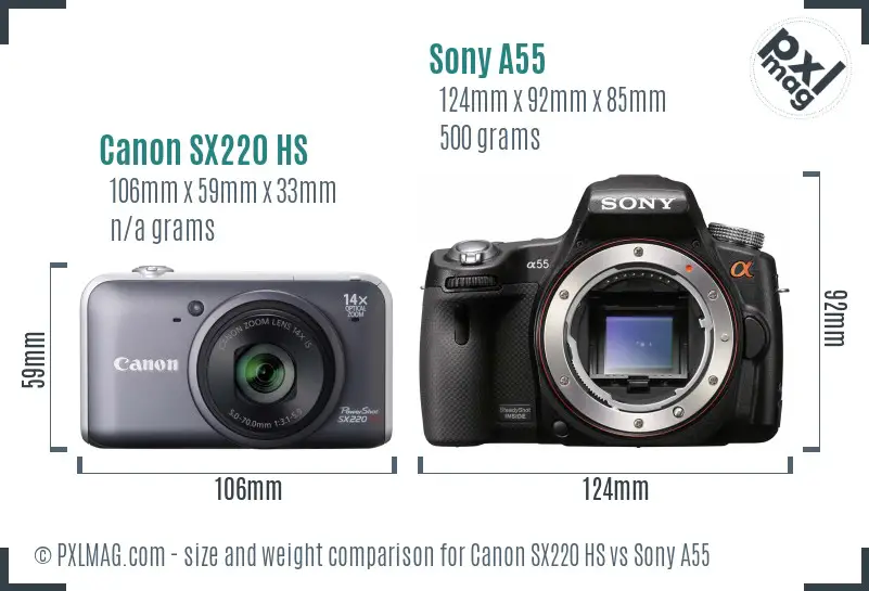 Canon SX220 HS vs Sony A55 size comparison Canon SX220 HS vs Sony A55 size comparison