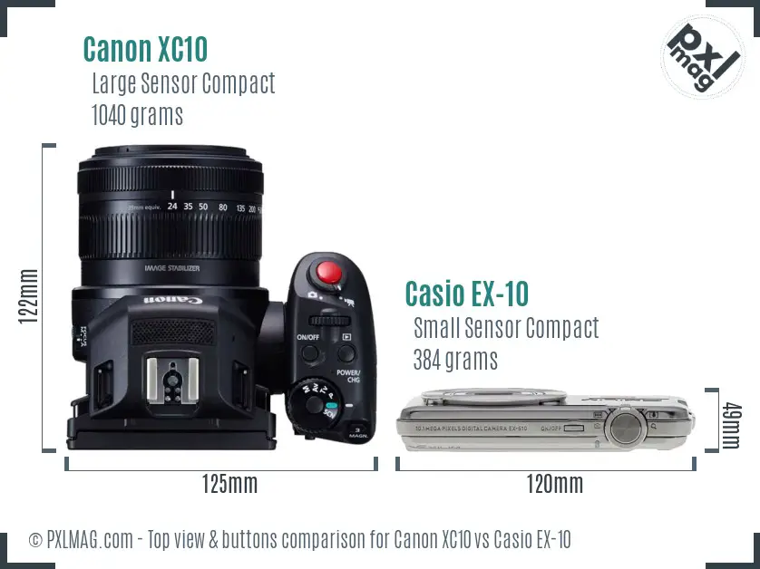 Canon XC10 vs Casio EX-10 top view buttons comparison Canon XC10 vs Casio EX-10 top view buttons comparison