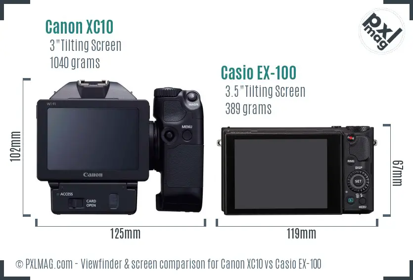 Canon XC10 vs Casio EX-100 Screen and Viewfinder comparison
