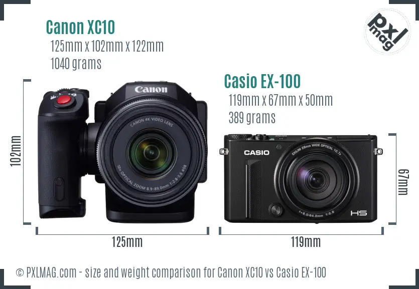 Canon XC10 vs Casio EX-100 size comparison