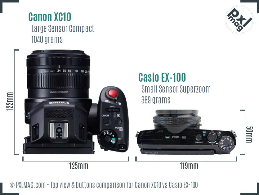 Canon XC10 vs Casio EX-100 top view buttons comparison