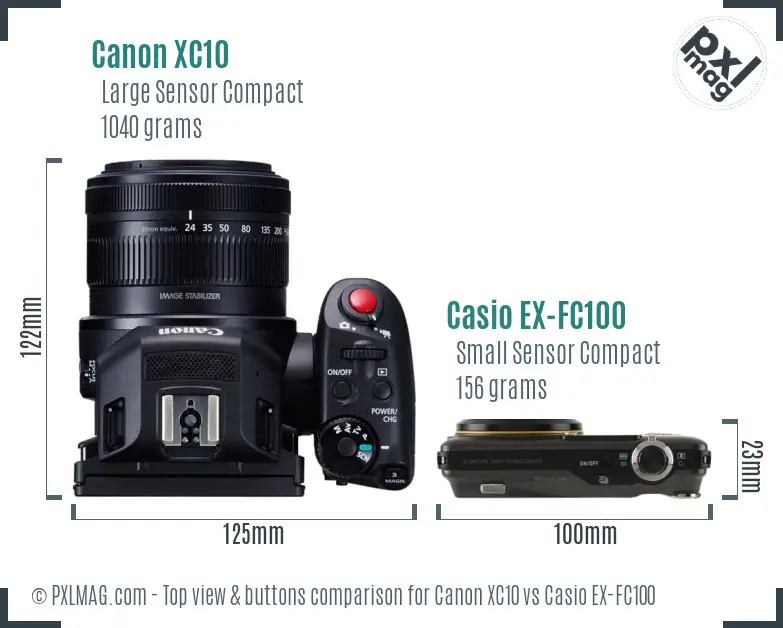 Canon XC10 vs Casio EX-FC100 top view buttons comparison