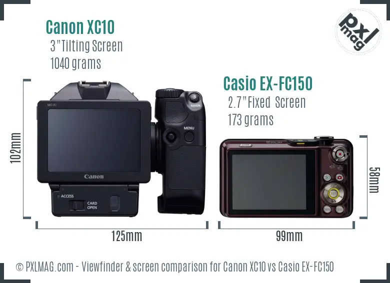 Canon XC10 vs Casio EX-FC150 Screen and Viewfinder comparison