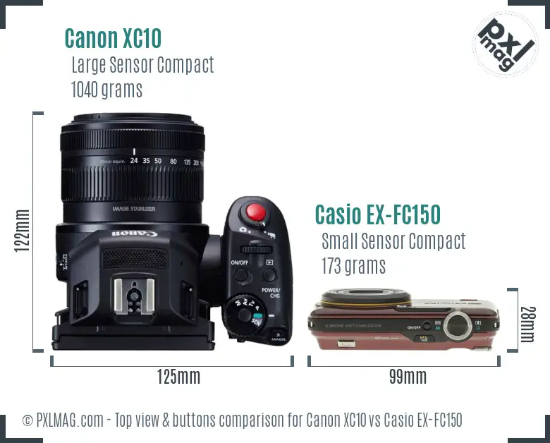 Canon XC10 vs Casio EX-FC150 top view buttons comparison