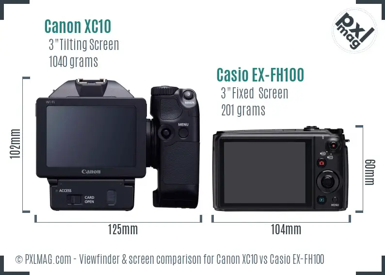Canon XC10 vs Casio EX-FH100 Screen and Viewfinder comparison