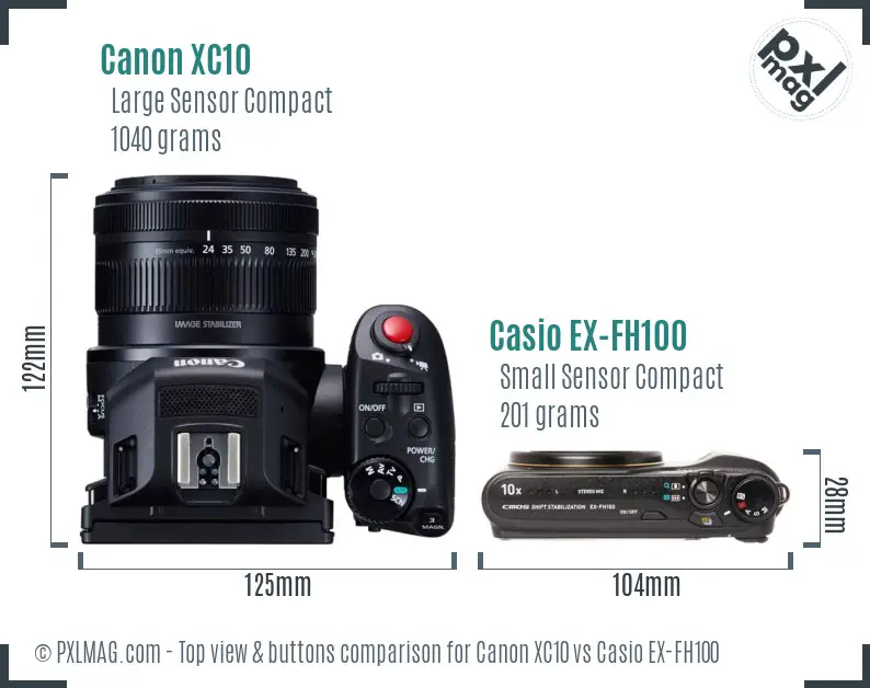 Canon XC10 vs Casio EX-FH100 top view buttons comparison