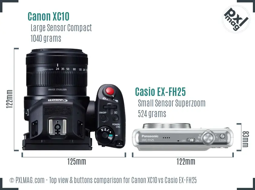 Canon XC10 vs Casio EX-FH25 top view buttons comparison