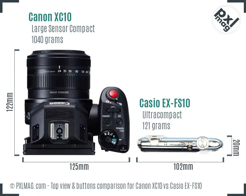 Canon XC10 vs Casio EX-FS10 top view buttons comparison