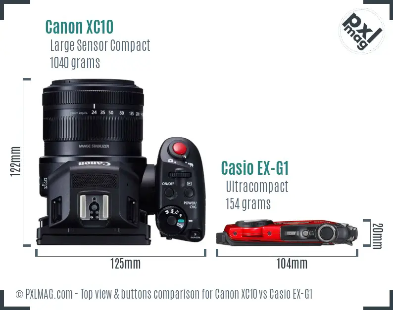 Canon XC10 vs Casio EX-G1 top view buttons comparison