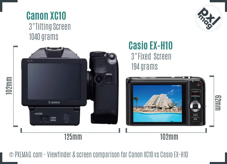 Canon XC10 vs Casio EX-H10 Screen and Viewfinder comparison