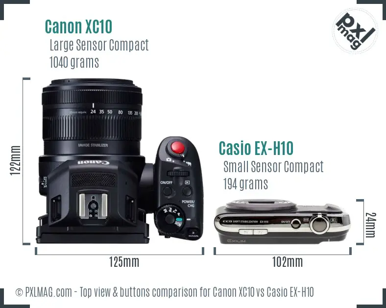 Canon XC10 vs Casio EX-H10 top view buttons comparison