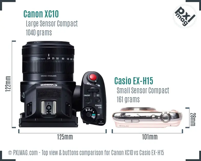 Canon XC10 vs Casio EX-H15 top view buttons comparison