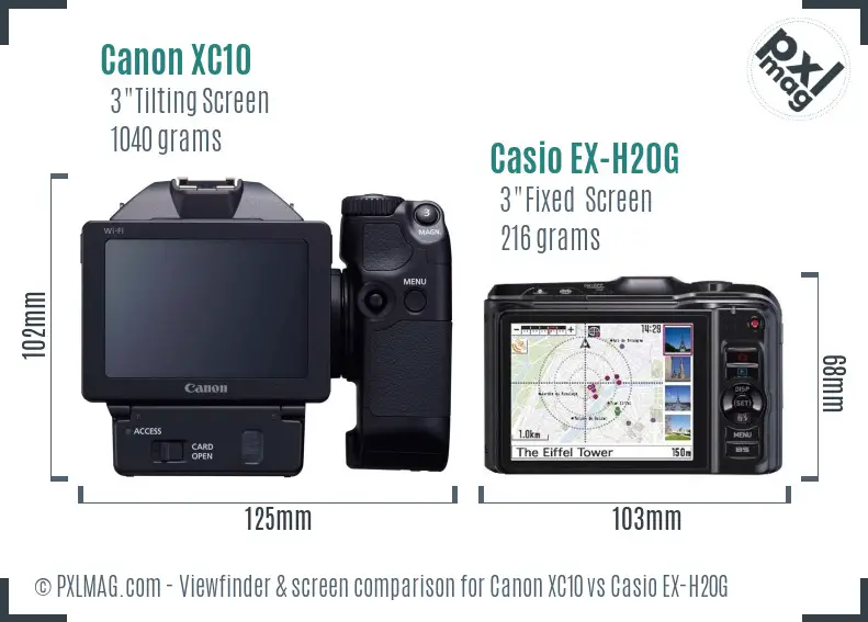 Canon XC10 vs Casio EX-H20G Screen and Viewfinder comparison