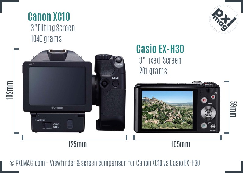 Canon XC10 vs Casio EX-H30 Screen and Viewfinder comparison