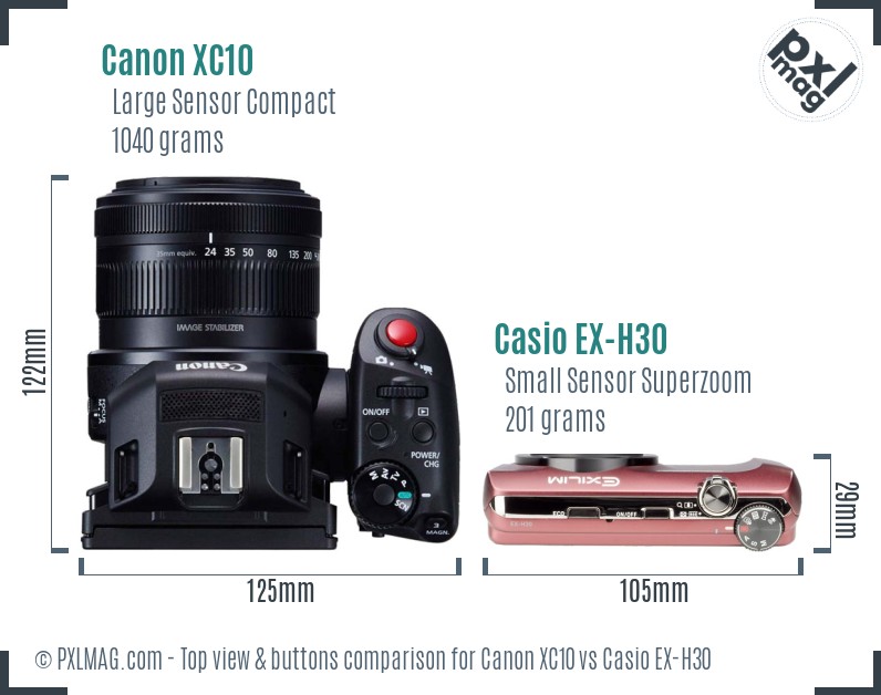 Canon XC10 vs Casio EX-H30 top view buttons comparison