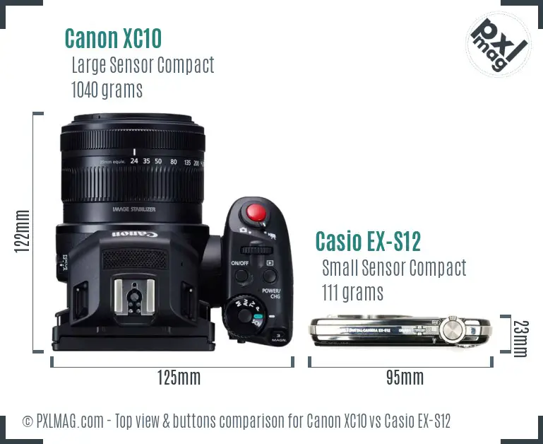 Canon XC10 vs Casio EX-S12 top view buttons comparison