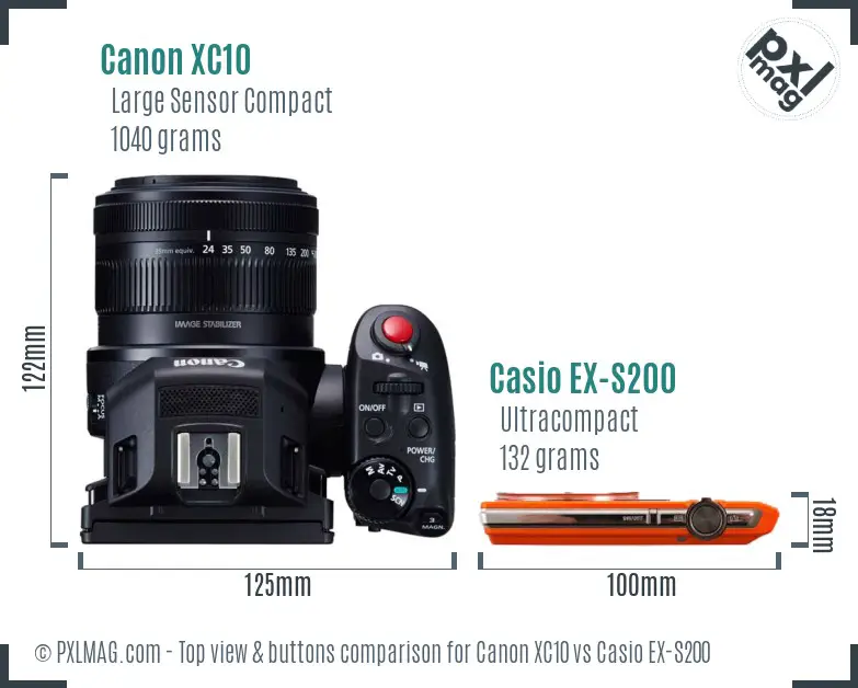 Canon XC10 vs Casio EX-S200 top view buttons comparison
