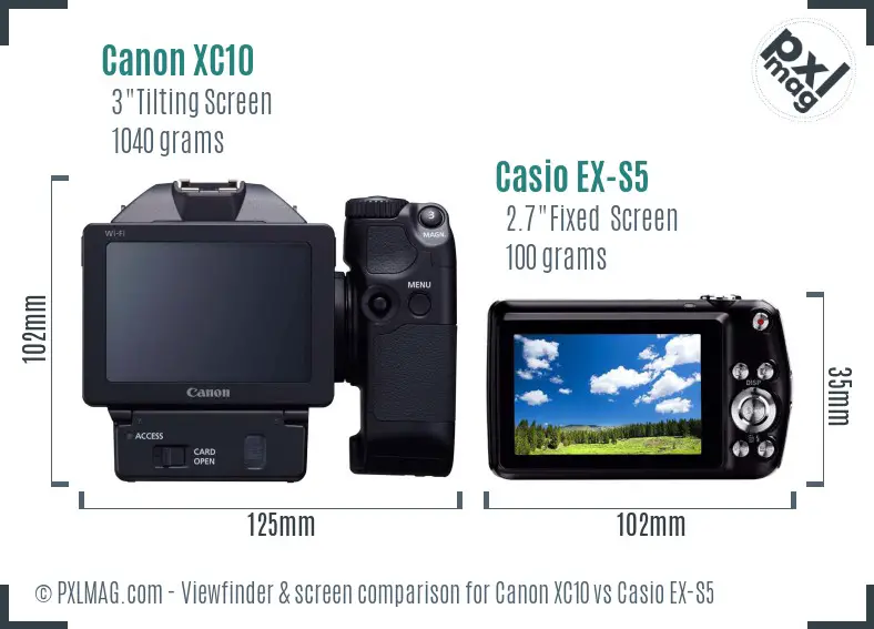 Canon XC10 vs Casio EX-S5 Screen and Viewfinder comparison