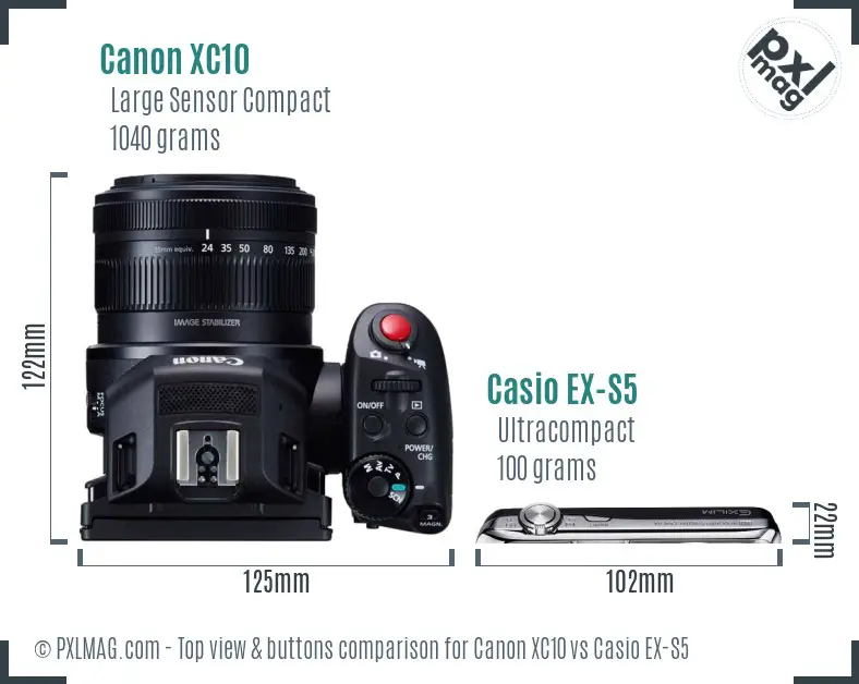 Canon XC10 vs Casio EX-S5 top view buttons comparison