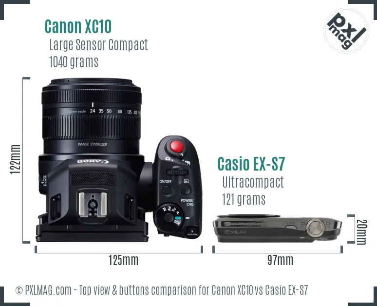 Canon XC10 vs Casio EX-S7 top view buttons comparison