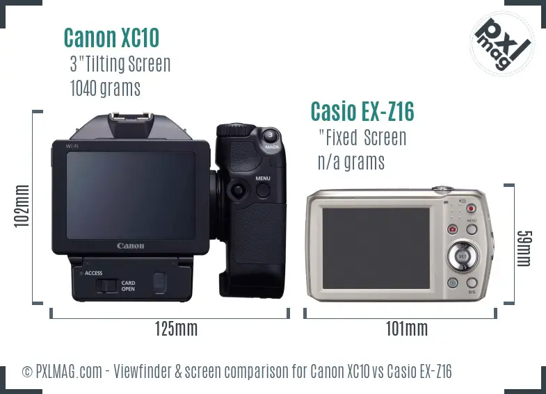 Canon XC10 vs Casio EX-Z16 Screen and Viewfinder comparison
