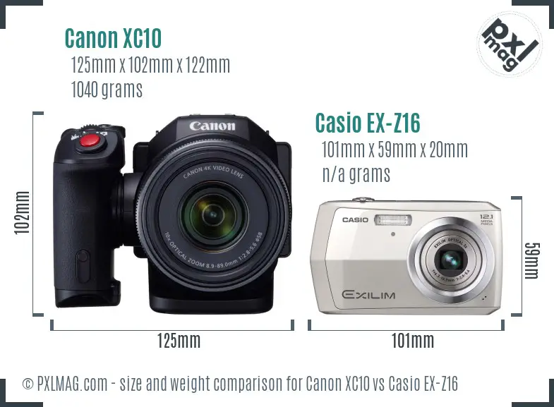 Canon XC10 vs Casio EX-Z16 size comparison