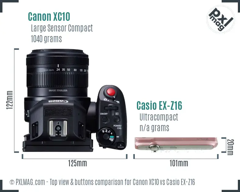 Canon XC10 vs Casio EX-Z16 top view buttons comparison