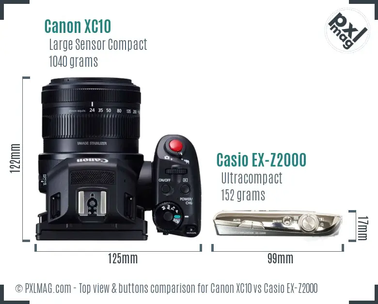 Canon XC10 vs Casio EX-Z2000 top view buttons comparison