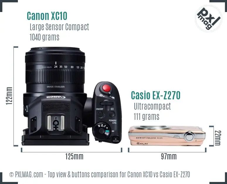 Canon XC10 vs Casio EX-Z270 top view buttons comparison