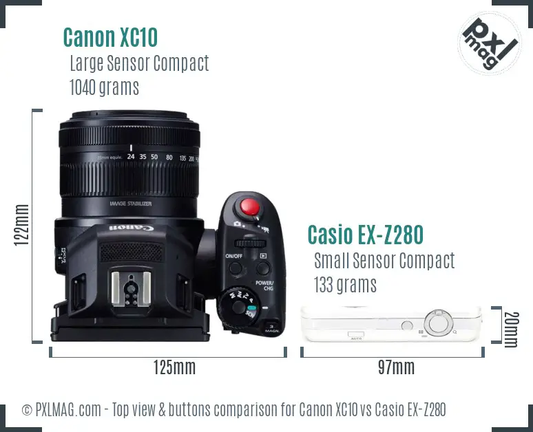 Canon XC10 vs Casio EX-Z280 top view buttons comparison