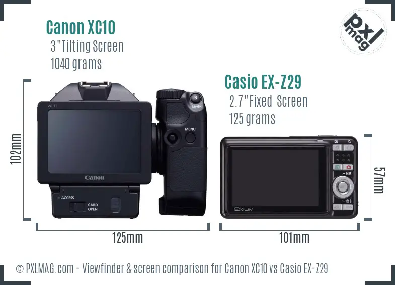 Canon XC10 vs Casio EX-Z29 Screen and Viewfinder comparison