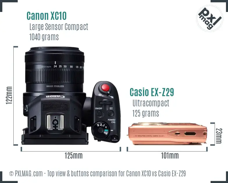 Canon XC10 vs Casio EX-Z29 top view buttons comparison