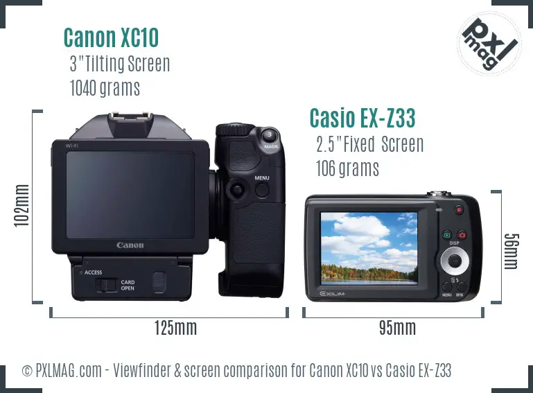 Canon XC10 vs Casio EX-Z33 Screen and Viewfinder comparison