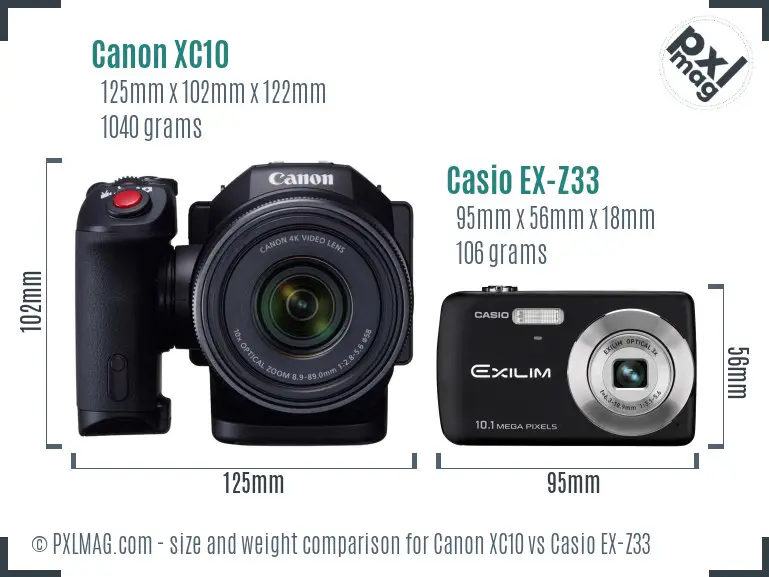 Canon XC10 vs Casio EX-Z33 size comparison