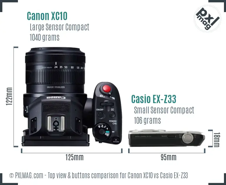 Canon XC10 vs Casio EX-Z33 top view buttons comparison