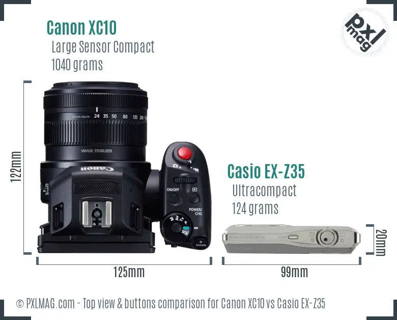 Canon XC10 vs Casio EX-Z35 top view buttons comparison