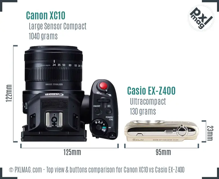 Canon XC10 vs Casio EX-Z400 top view buttons comparison