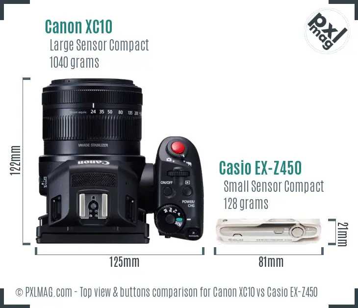 Canon XC10 vs Casio EX-Z450 top view buttons comparison