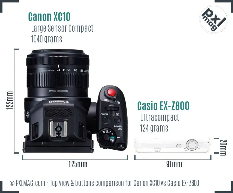 Canon XC10 vs Casio EX-Z800 top view buttons comparison