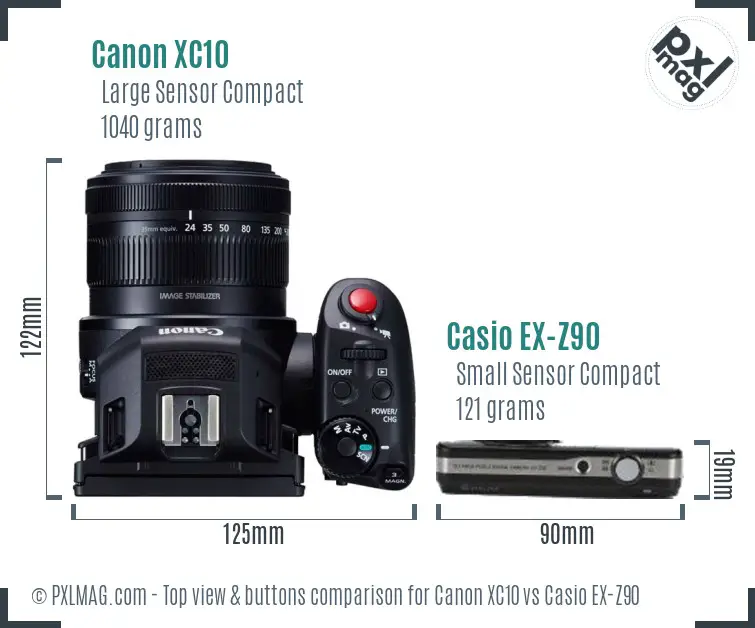 Canon XC10 vs Casio EX-Z90 top view buttons comparison
