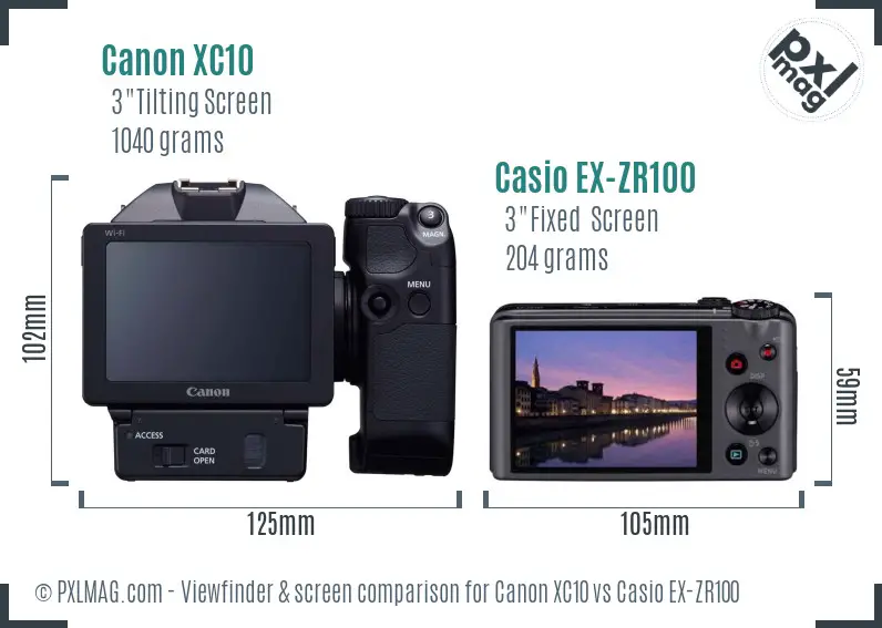 Canon XC10 vs Casio EX-ZR100 Screen and Viewfinder comparison