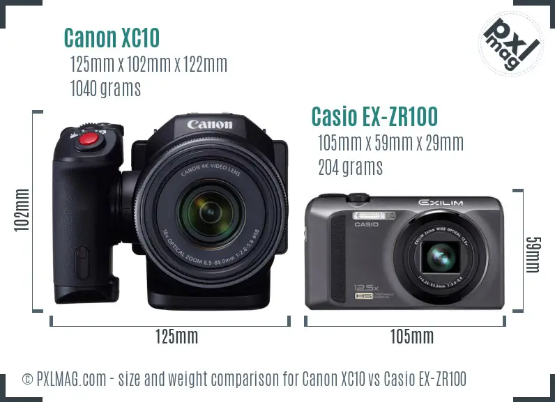 Canon XC10 vs Casio EX-ZR100 size comparison