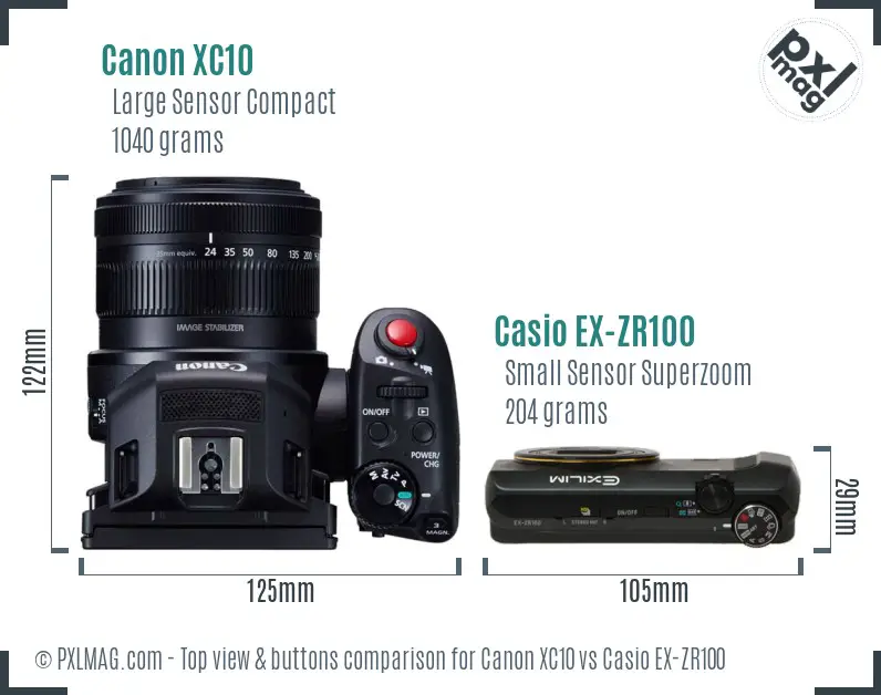 Canon XC10 vs Casio EX-ZR100 top view buttons comparison