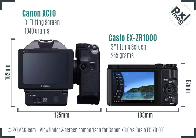 Canon XC10 vs Casio EX-ZR1000 Screen and Viewfinder comparison