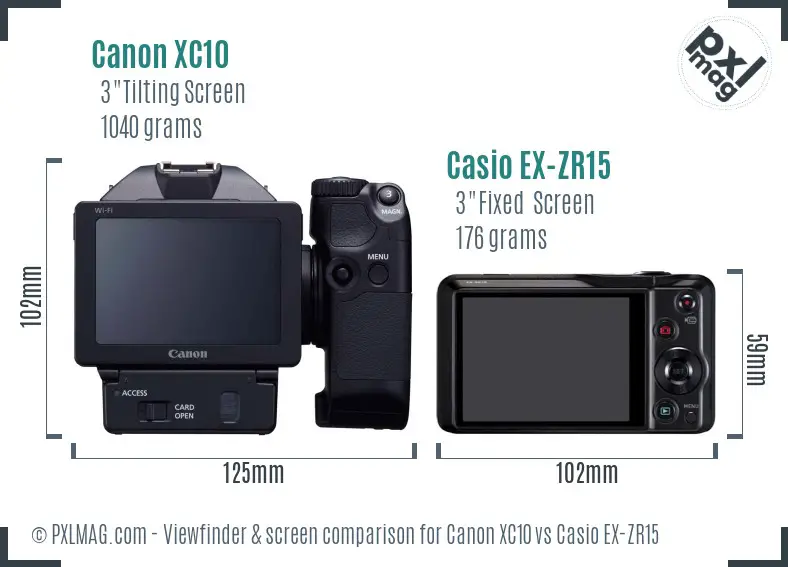Canon XC10 vs Casio EX-ZR15 Screen and Viewfinder comparison