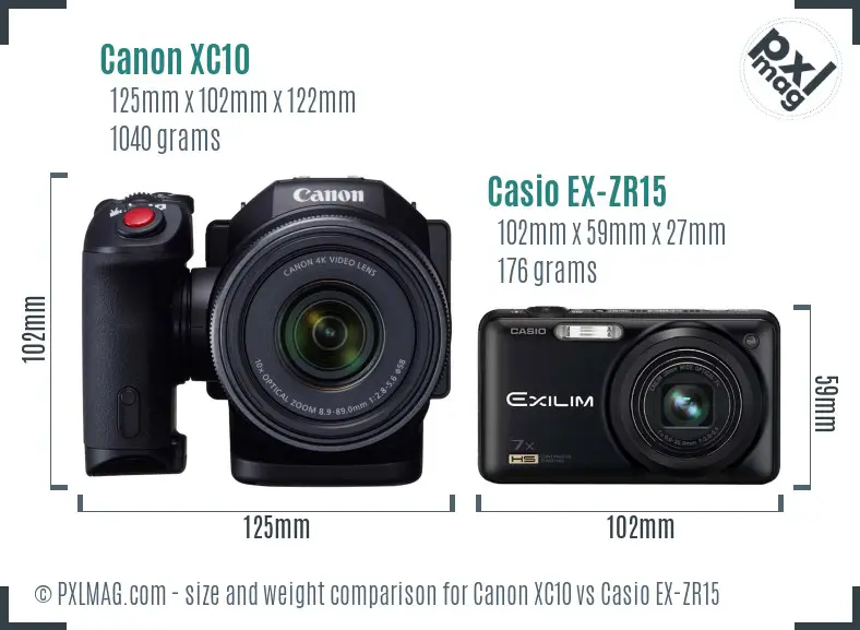 Canon XC10 vs Casio EX-ZR15 size comparison