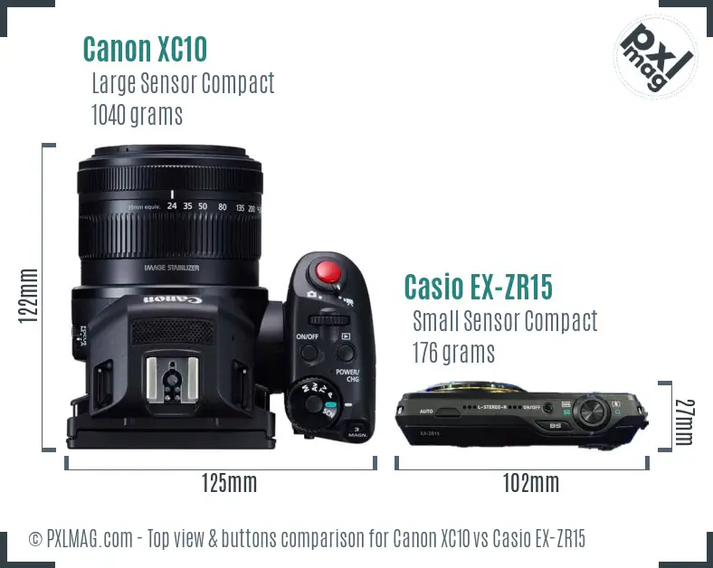 Canon XC10 vs Casio EX-ZR15 top view buttons comparison