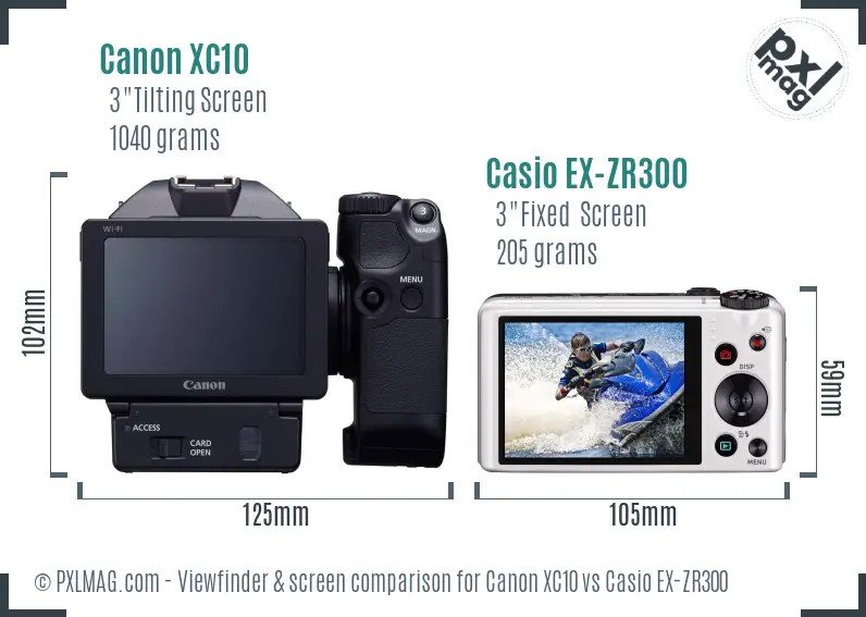 Canon XC10 vs Casio EX-ZR300 Screen and Viewfinder comparison