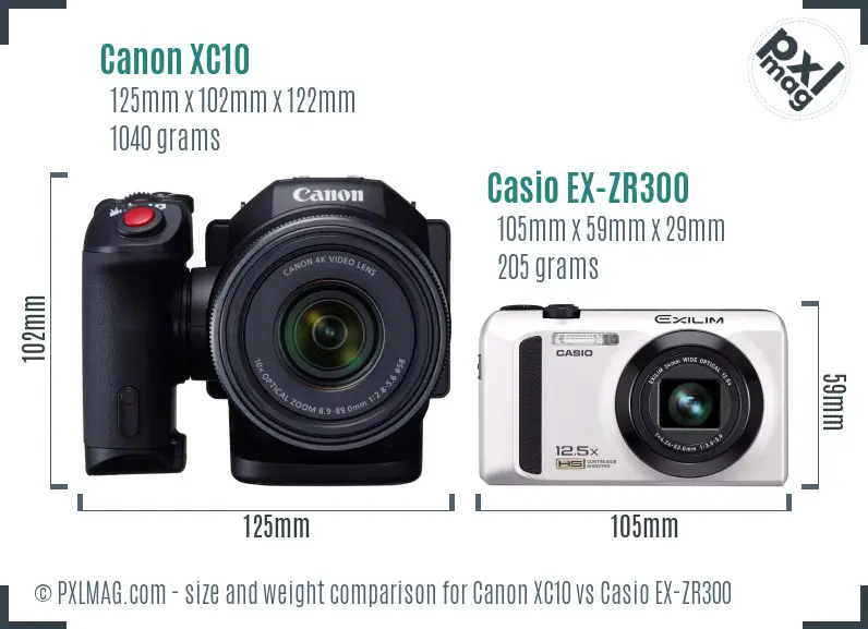 Canon XC10 vs Casio EX-ZR300 size comparison