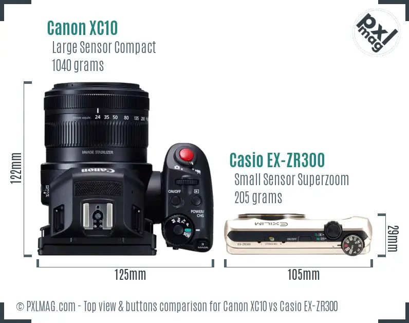 Canon XC10 vs Casio EX-ZR300 top view buttons comparison